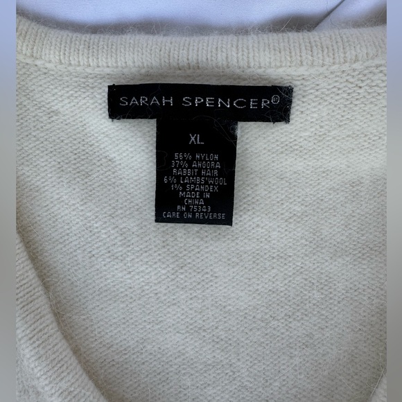 Sarah Spencer Cream Color Lambswool Angora Rabbit Hair V-neck Sweater size XL - Picture 3 of 8